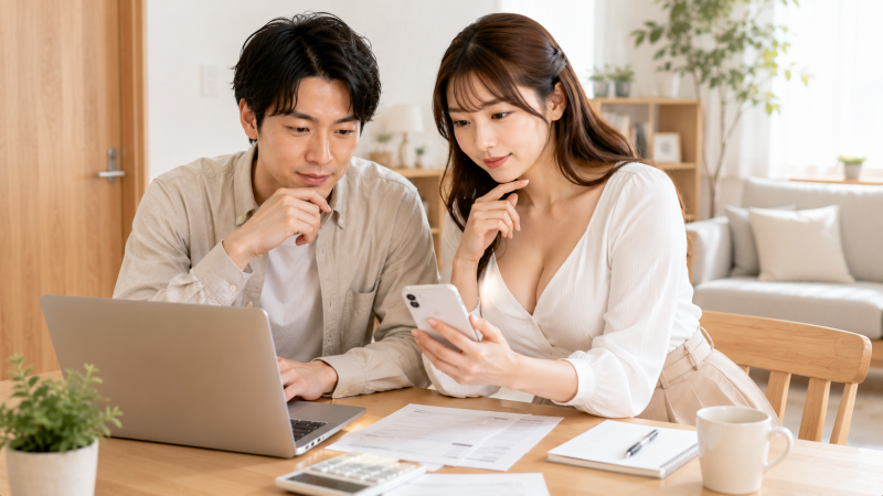 光コラボの料金やスマホセット割を家族で確認する様子