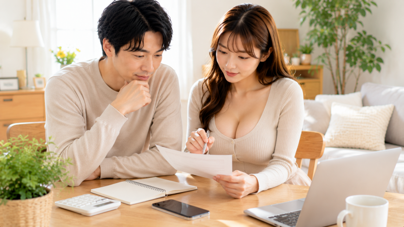 光コラボの料金や契約条件をチェックする夫婦