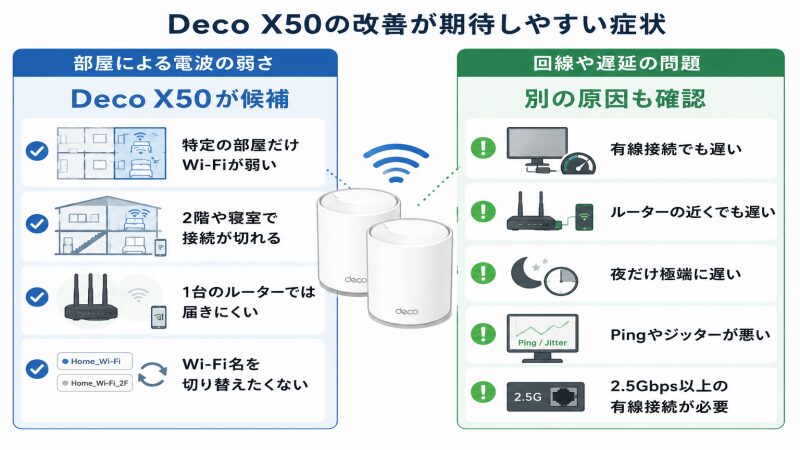 Deco X50が向いているWi-Fiの悩みと別の原因を確認したい症状