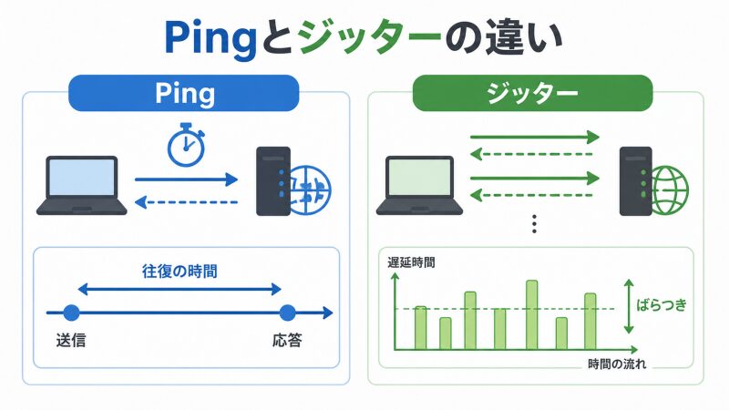 等間隔で届く通信と、バラバラに届く通信の比較