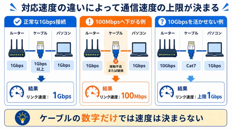 LANケーブルのリンク速度が100Mbpsになる原因