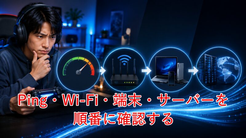 ゲームがラグくて順番に確認しようとする男性