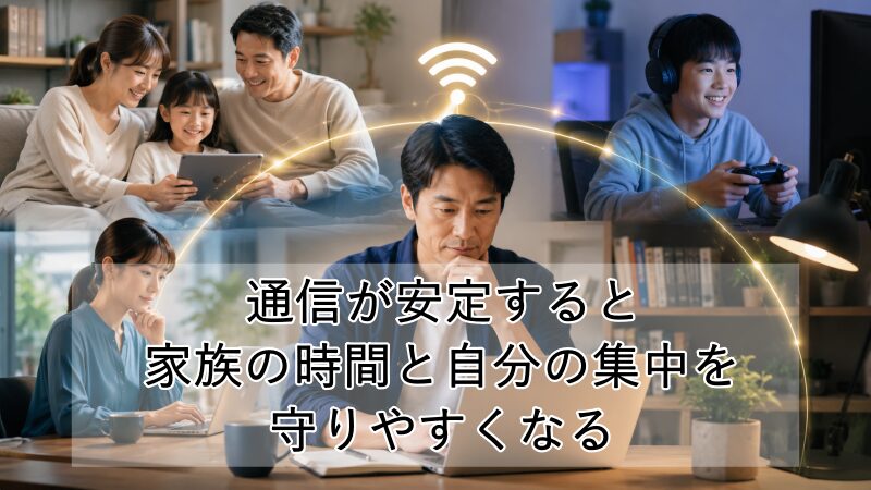 通信の安定によって自分や家族の集中する時間を守れている家族