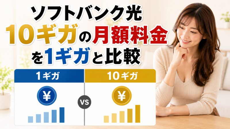 ソフトバンク光1ギガと10ギガの料金を比較する表