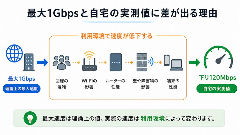 最大1Gbpsと自宅の実測値に差が出る理由
