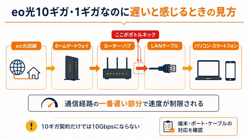 eo光10ギガや1ギガでルーター・LANケーブル・端末が速度を制限する仕組み
