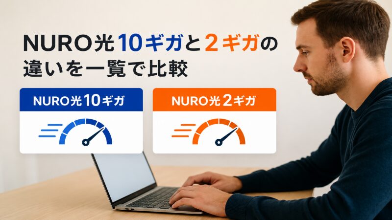 NURO光の10ギガ、2ギガの違いを一覧で比較している様子