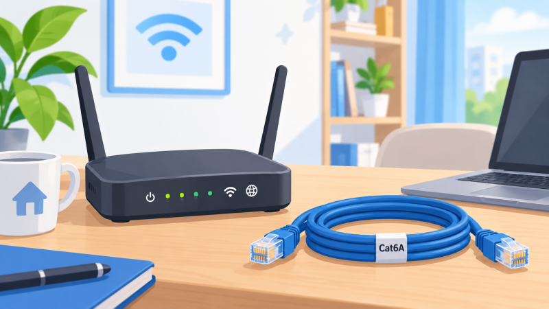 ドコモ光10ギガを使うために必要な10G対応ルーターとCat6A LANケーブルのイメージ