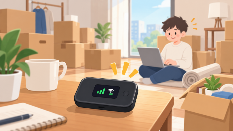 ドコモ光の開通工事完了までのつなぎとして使えるポケットWi-Fiルーターのイメージ